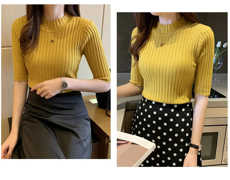 Blusas Mujer Blouses Top FemmeTops Women Blusas Mujer De Moda 2024 Verano Short Sleeve Knit Blouse Women Knitted Pullovers E525