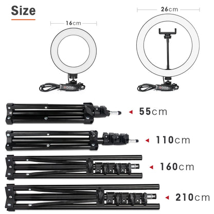 LED Photography Light Selfie Ring Light Lamp With Tripod For Phone Holder Stand Photo Lamp Ringlight For Live Video Streaming