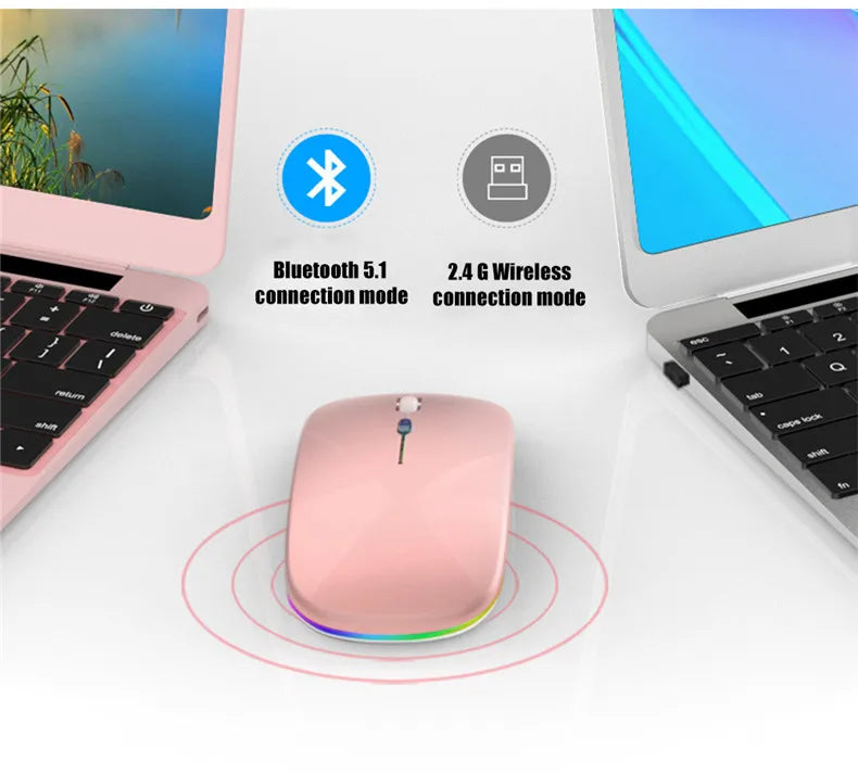 LED Wireless Mouse Rechargeable Silent Bluetooth-compatible Mouse Portable Dual Mode Computer Mice for Laptop Desktop MacBook