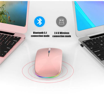 LED Wireless Mouse Rechargeable Silent Bluetooth-compatible Mouse Portable Dual Mode Computer Mice for Laptop Desktop MacBook
