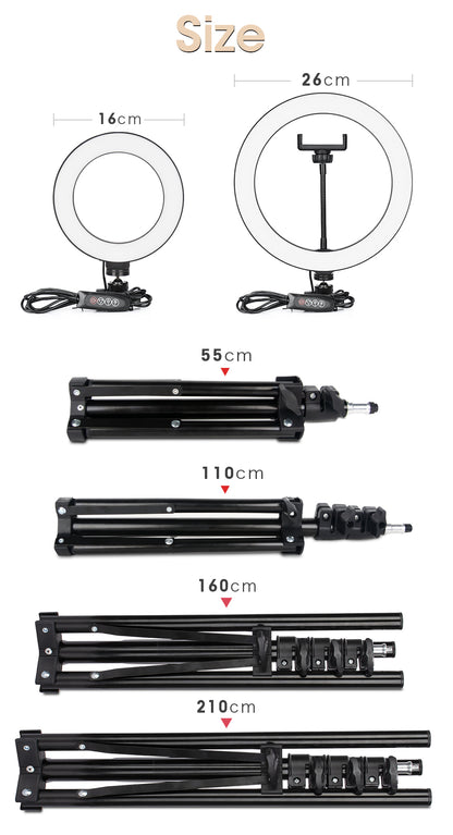 LED Photography Light Selfie Ring Light Lamp With Tripod For Phone Holder Stand Photo Lamp Ringlight For Live Video Streaming