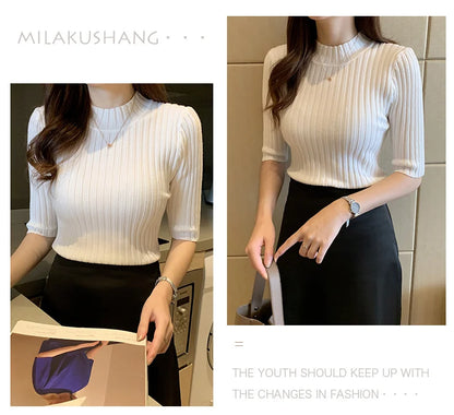 Blusas Mujer Blouses Top FemmeTops Women Blusas Mujer De Moda 2024 Verano Short Sleeve Knit Blouse Women Knitted Pullovers E525