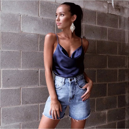 White Basic Women Silk-Like Satin Tops Vest Summer Sexy Camis Tank For Ladies Strappy Camisole Top Shirts Grunge Femme Clothes