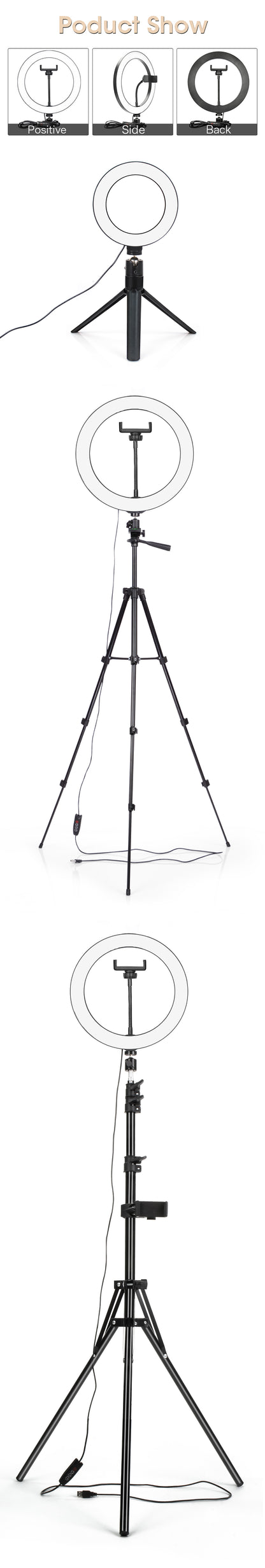 LED Photography Light Selfie Ring Light Lamp With Tripod For Phone Holder Stand Photo Lamp Ringlight For Live Video Streaming
