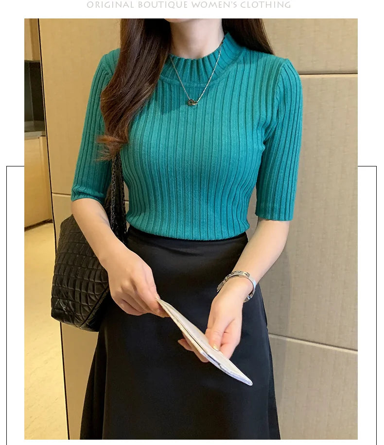 Blusas Mujer Blouses Top FemmeTops Women Blusas Mujer De Moda 2024 Verano Short Sleeve Knit Blouse Women Knitted Pullovers E525