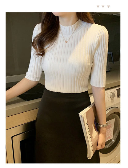 Blusas Mujer Blouses Top FemmeTops Women Blusas Mujer De Moda 2024 Verano Short Sleeve Knit Blouse Women Knitted Pullovers E525