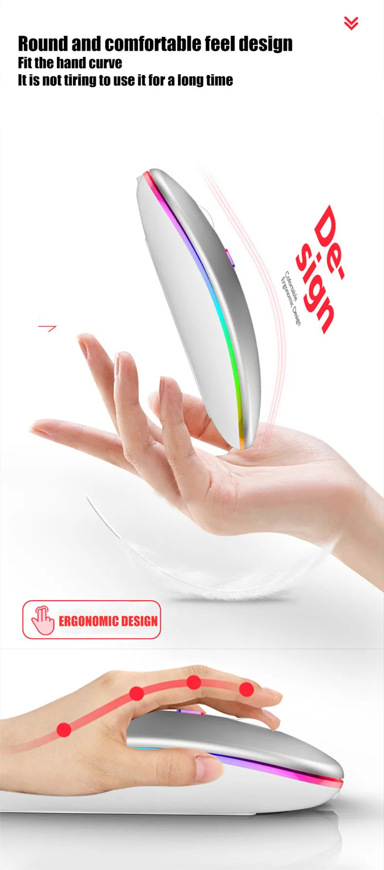 LED Wireless Mouse Rechargeable Silent Bluetooth-compatible Mouse Portable Dual Mode Computer Mice for Laptop Desktop MacBook