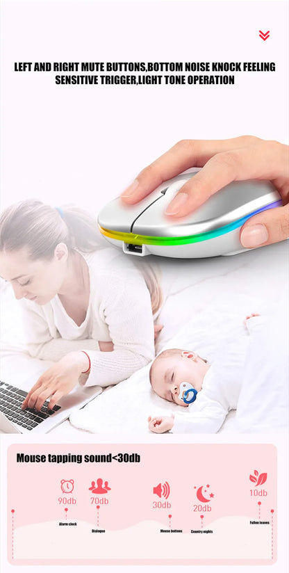 LED Wireless Mouse Rechargeable Silent Bluetooth-compatible Mouse Portable Dual Mode Computer Mice for Laptop Desktop MacBook