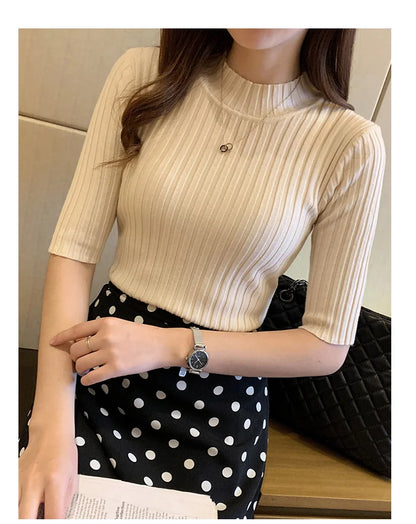 Blusas Mujer Blouses Top FemmeTops Women Blusas Mujer De Moda 2024 Verano Short Sleeve Knit Blouse Women Knitted Pullovers E525
