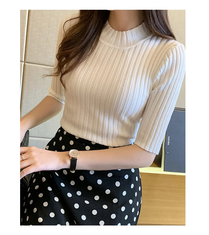 Blusas Mujer Blouses Top FemmeTops Women Blusas Mujer De Moda 2024 Verano Short Sleeve Knit Blouse Women Knitted Pullovers E525