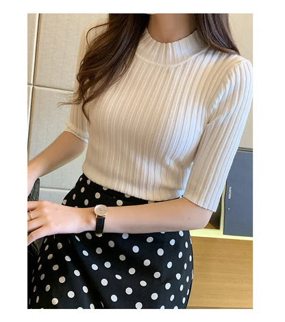 Blusas Mujer Blouses Top FemmeTops Women Blusas Mujer De Moda 2024 Verano Short Sleeve Knit Blouse Women Knitted Pullovers E525