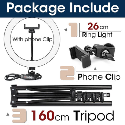 LED Photography Light Selfie Ring Light Lamp With Tripod For Phone Holder Stand Photo Lamp Ringlight For Live Video Streaming