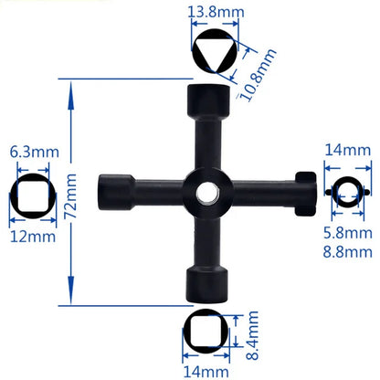 Llave universal de 4 vías para válvula de cabina de ascensor eléctrico de tren, triángulo de aleación
