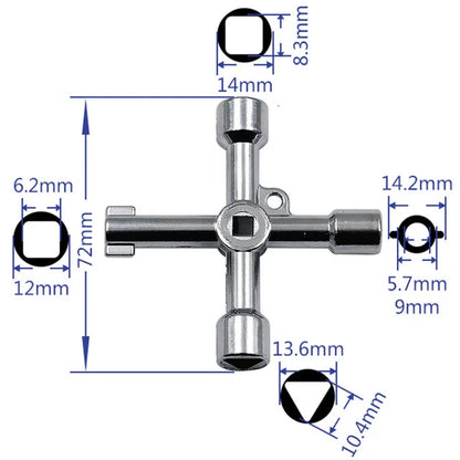 Llave universal de 4 vías para válvula de cabina de ascensor eléctrico de tren, triángulo de aleación