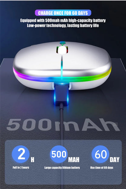 LED Wireless Mouse Rechargeable Silent Bluetooth-compatible Mouse Portable Dual Mode Computer Mice for Laptop Desktop MacBook