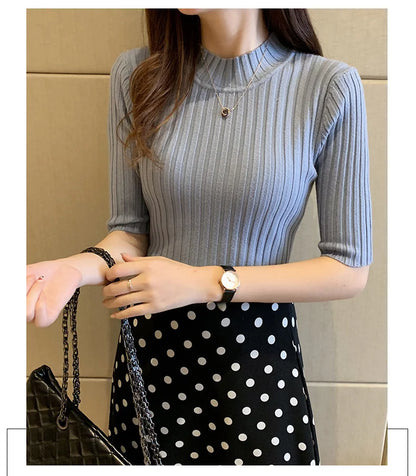 Blusas Mujer Blouses Top FemmeTops Women Blusas Mujer De Moda 2024 Verano Short Sleeve Knit Blouse Women Knitted Pullovers E525