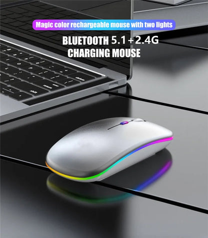 LED Wireless Mouse Rechargeable Silent Bluetooth-compatible Mouse Portable Dual Mode Computer Mice for Laptop Desktop MacBook