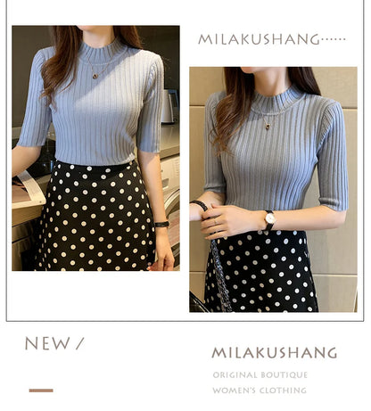 Blusas Mujer Blouses Top FemmeTops Women Blusas Mujer De Moda 2024 Verano Short Sleeve Knit Blouse Women Knitted Pullovers E525