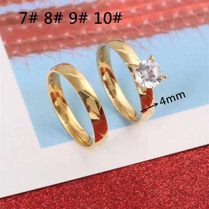 Stainless Steel Gold Color Luxury Bridal Wedding Ring Set Fashion Promise Stone Engagement Jewelry For Women
