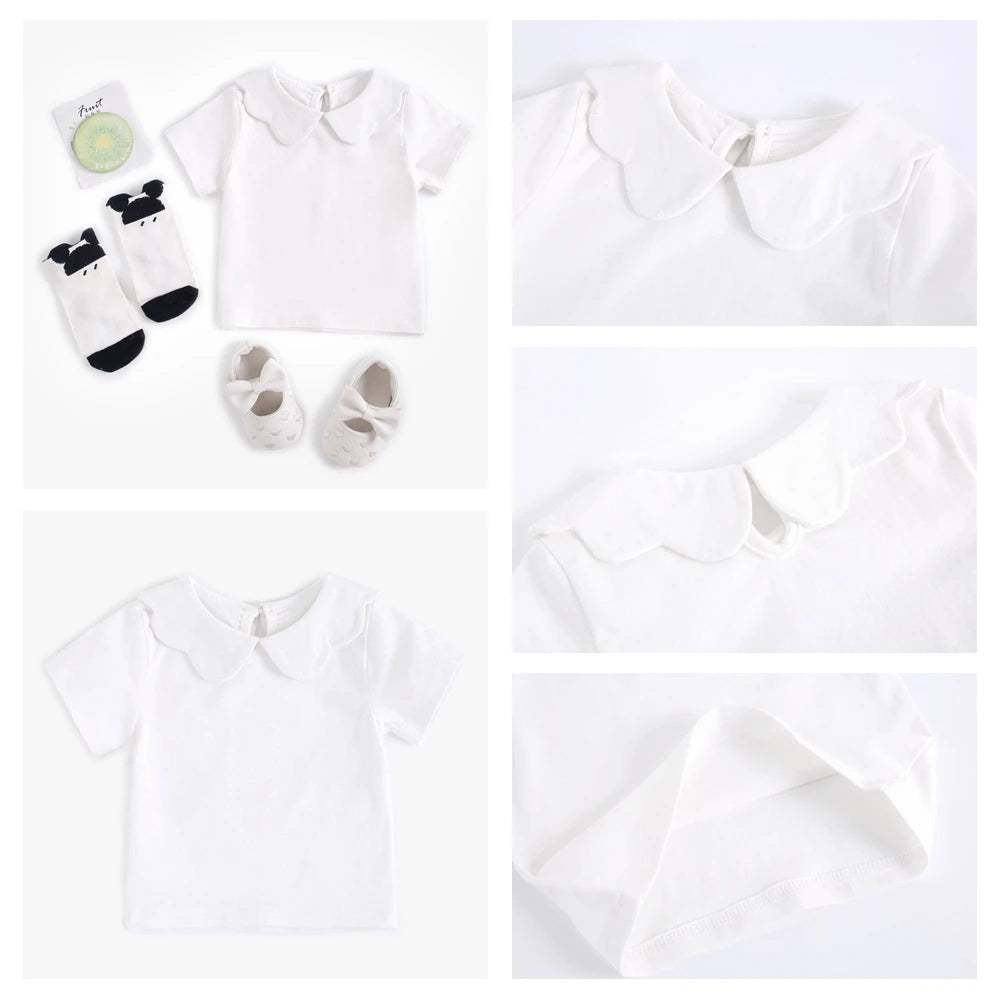 Sanlutoz Soft Cotton Baby Girls T-shirt Cute Infants Tops Clothing White Newborn Toddler Shirts Clothes Casual
