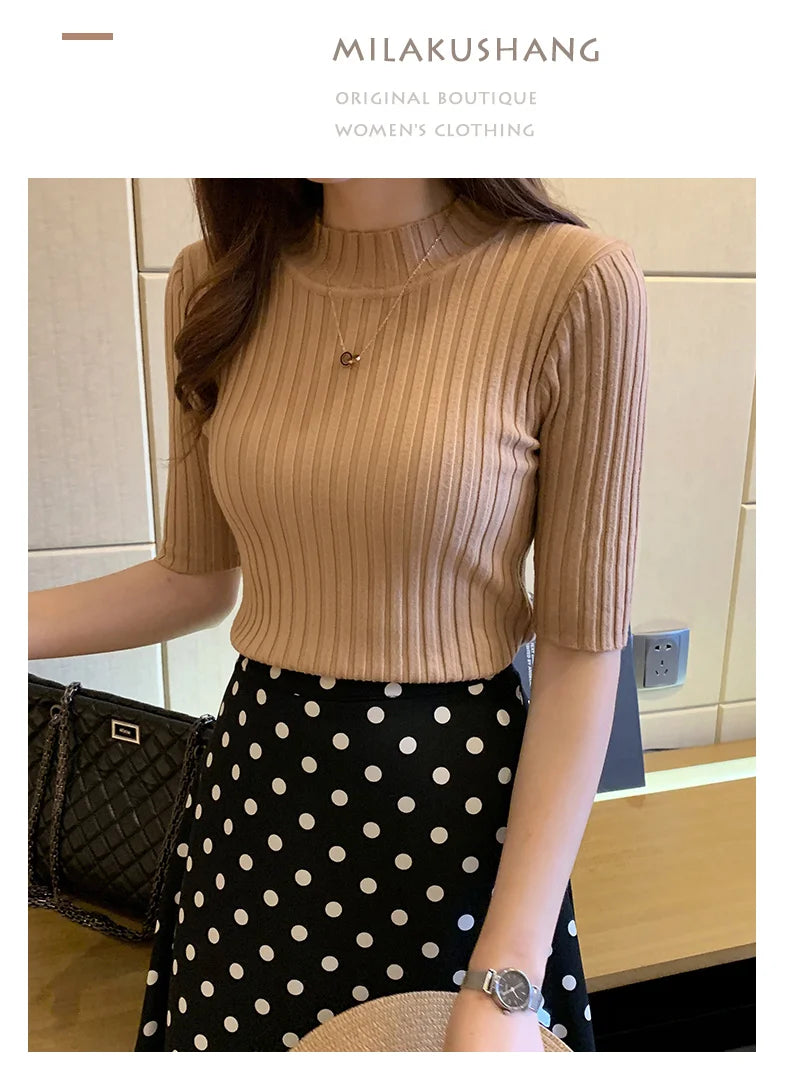 Blusas Mujer Blouses Top FemmeTops Women Blusas Mujer De Moda 2024 Verano Short Sleeve Knit Blouse Women Knitted Pullovers E525