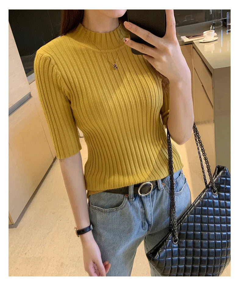 Blusas Mujer Blouses Top FemmeTops Women Blusas Mujer De Moda 2024 Verano Short Sleeve Knit Blouse Women Knitted Pullovers E525
