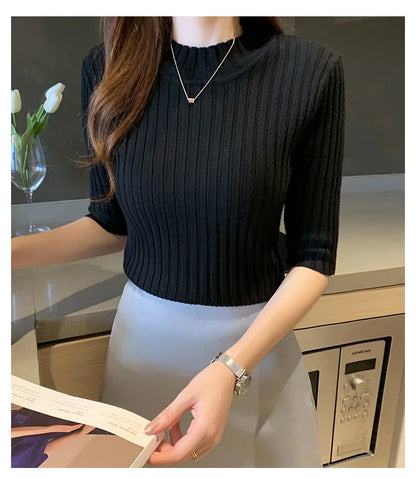 Blusas Mujer Blouses Top FemmeTops Women Blusas Mujer De Moda 2024 Verano Short Sleeve Knit Blouse Women Knitted Pullovers E525