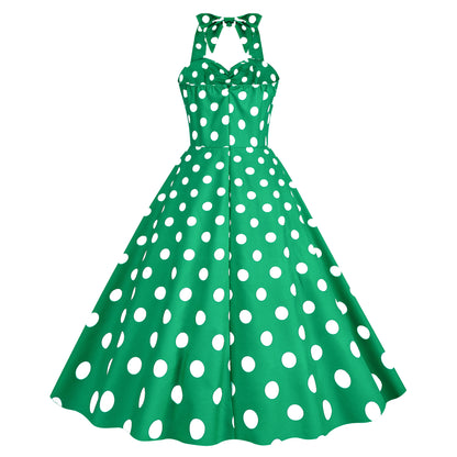 Pink Elegant Fashion Notched Ladies Office Dress 2024 Robe Pinup Polka Dot Print Vintage Sleeveless Summer Dresses for Women