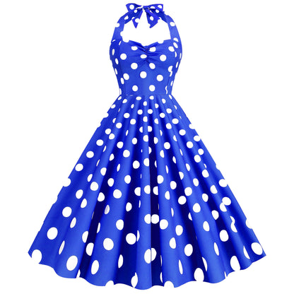 Pink Elegant Fashion Notched Ladies Office Dress 2024 Robe Pinup Polka Dot Print Vintage Sleeveless Summer Dresses for Women