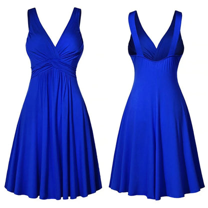 Plus Size Sling Pleated Slim Flare Skirt Dresses Women V-neck Cocktail Party Dress Gown Retro Vestidos de fiesta Female Sundress