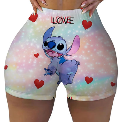 Disney Lilo&Stitch Women's Fitness Shorts, High Waist Yoga, Short Legs, Bicycle, Soft Squat, Comprehensive Training, Jogging Ath