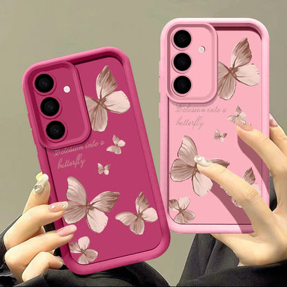 Gold Butterfly Soft TPU Case For Samsung Galaxy S25 S24 S23 S23 FE Phone Cover