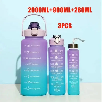 3PCS Sports Water Bottle for Running Drinking Bottle 2L Motivational with Time Marker Stickers Portable Reusable Plastic Cups
