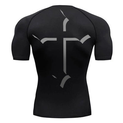 2025Cross Print Compression Shirt for Men Christian Sporty Quick Dry Tshirt Tees Tops Gym Workout Fitness Undershirts Baselayers