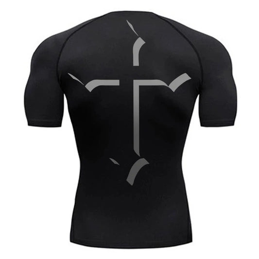 2025Cross Print Compression Shirt for Men Christian Sporty Quick Dry Tshirt Tees Tops Gym Workout Fitness Undershirts Baselayers