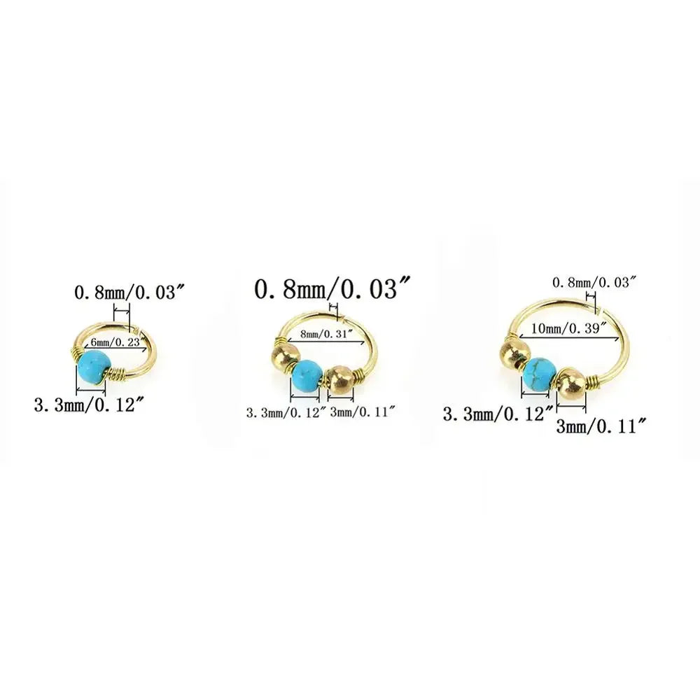 3Pcs/Set Retro Round Beads Nose Ring Earrings Nostril Hoop Body Piercing Jewelry 6mm/8mm/10mm