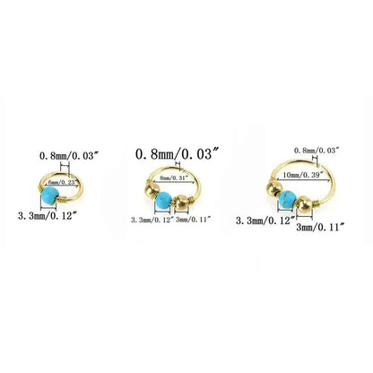 3Pcs/Set Retro Round Beads Nose Ring Earrings Nostril Hoop Body Piercing Jewelry 6mm/8mm/10mm