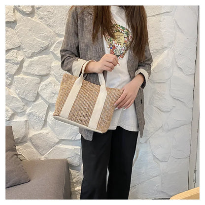 Summer Trend Straw Bags New Popular Hit Color Handbags for Women 2023 Designer Luxury Zipper Color Matching Tote Bag
