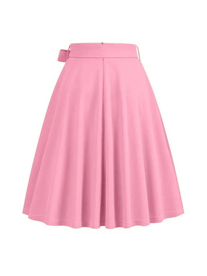 Women Summer Midi Long Skirt Solid Elegant Faldas High Waist A Line 50s Swing Skirts