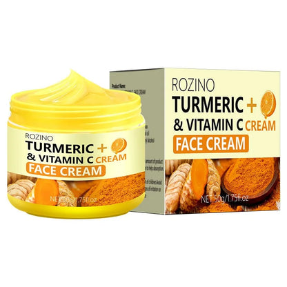 Crema alla curcuma e vitamina C idratante, leviga le rughe, collagene, acido ialuronico, rende la pelle più giovane, crema per la cura della pelle, cosmetici