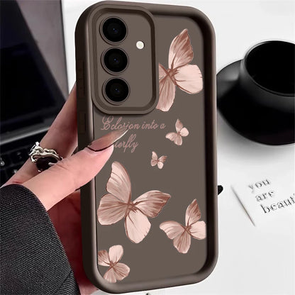 Gold Butterfly Soft TPU Case For Samsung Galaxy S25 S24 S23 S23 FE Phone Cover