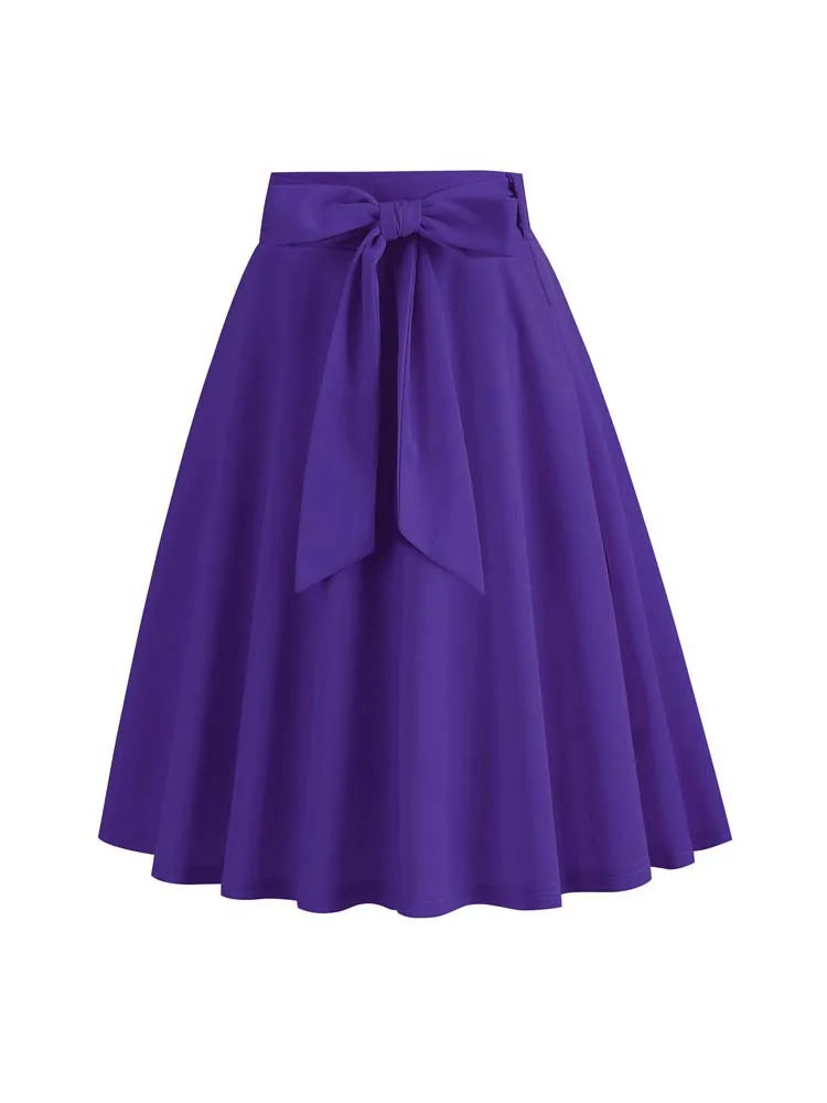 Women Summer Midi Long Skirt Solid Elegant Faldas High Waist A Line 50s Swing Skirts