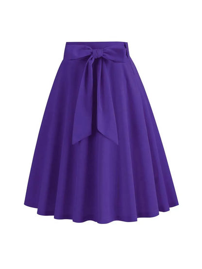 Women Summer Midi Long Skirt Solid Elegant Faldas High Waist A Line 50s Swing Skirts