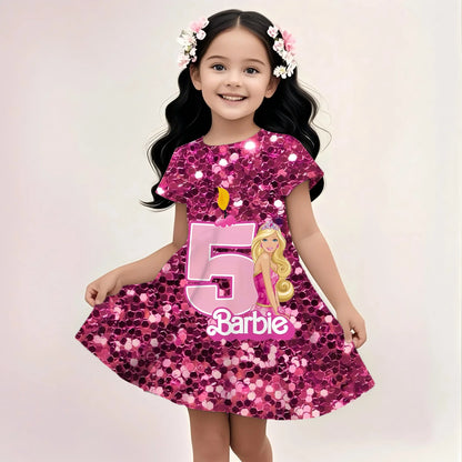 3D Printing Glisten Summer Barbie I Am Kenough Princess Dress Girls Women Short Sleeve Costume Party Dresses Children Clothes
