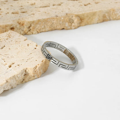 Korean Style Simple Geometric Lattice Stackable Rings 18K Gold Plated Stainless Steel Band Ring Waterproof Jewelry Gift