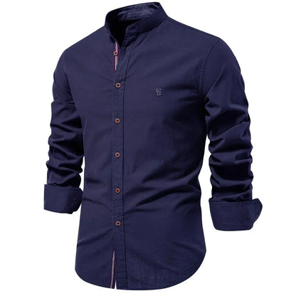Spring and Summer New Fashion Business Shirt Men's Cotton and Linen Casual Day Fashion Solid Color Long-sleeved Shirt