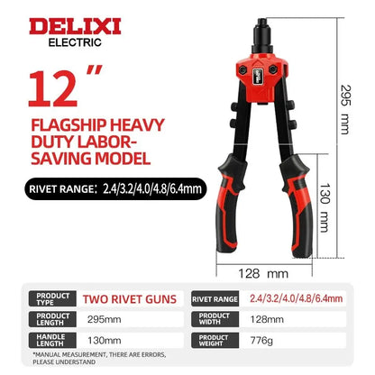 DELIXI ELECTRIC Rivet Gun，Manual Professional Pull Gun High Lever More Labor-saving，TighteningandRiveting of Metal SheetandPipe