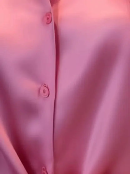 Spring Autumn Women's Solid Polo-Neck Blouses Button Up Elegant Loose Long Sleeve Clothes Office Ladies French Black Shirt Tops