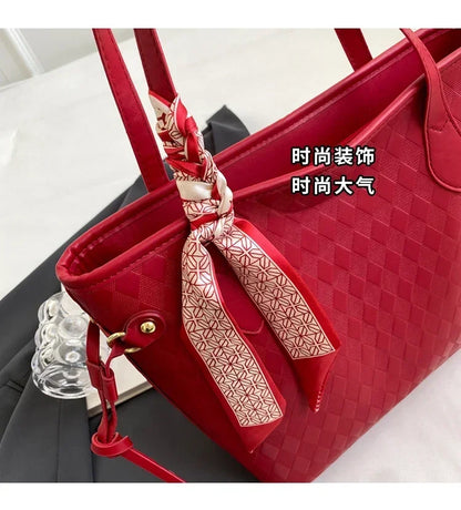 PU 2024 New Women's Bag Fashion Trend Shoulder Bag Leisure Commuter Handbag Minimalist Versatile Design Red Large Capacity