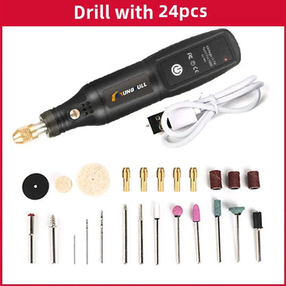 Strumento per incisione USB, utensile Dremel, trapano a batteria, utensile rotante, mini trapano elettrico senza fili, lucidatrice ricaricabile